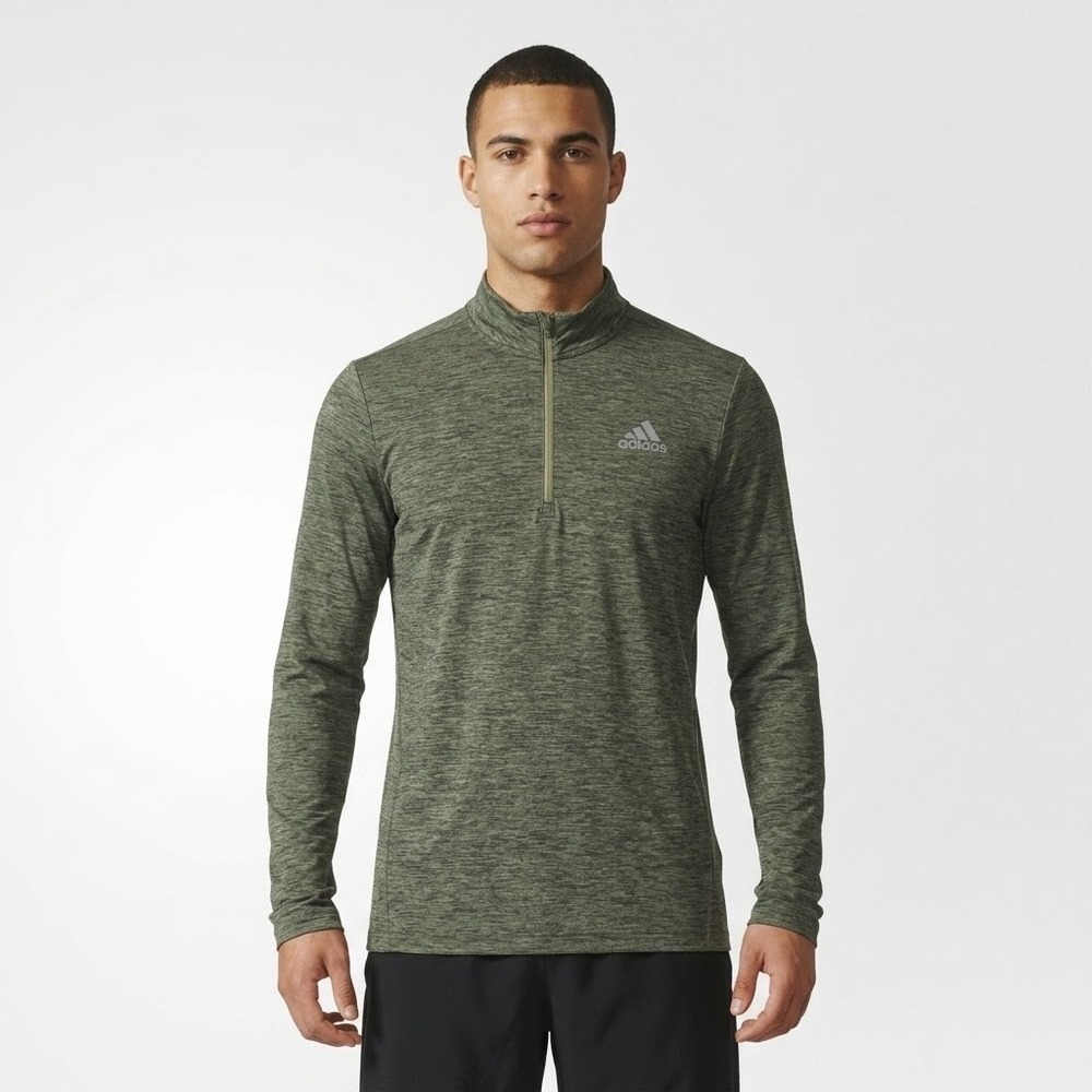 Adidas Quarter Zip Pullover Mens L Green Space Dye Slim Fit Athletic Top Casual